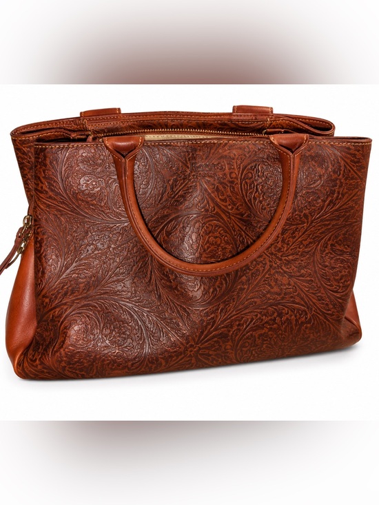Roots Handbags - Authentic Roots Canada Embossed Floral Tooling Leather Tote Bag (with Dust Bag)